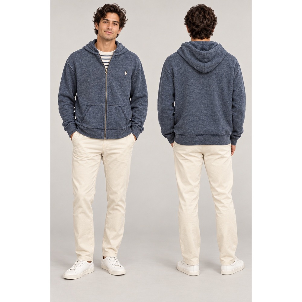 Polo Ralph Lauren Mens Blue Heather Sweatshirt Fleece Lined Full Zip XL Hoodie
